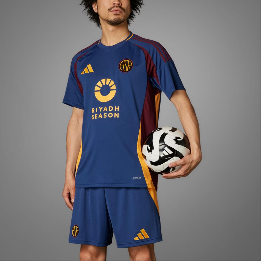 Adidas AS Roma Series Fan Version Second Away Brand Logo Sports Slim Fit Short Sleeve Retro Football Shirt Men Tops Tech-Indigo IT6062