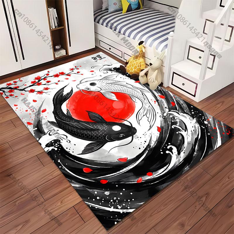 Harmony balance nature koi fish carpet Yoga living room room decor children's crawling mat doormat area rug games mat