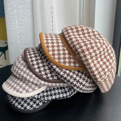 Frühling und Herbst Leder Spleiß Karomuster achteckige Mütze Kinder Metalllabel Retro vielseitige Baskenmütze Schiebermütze Tide