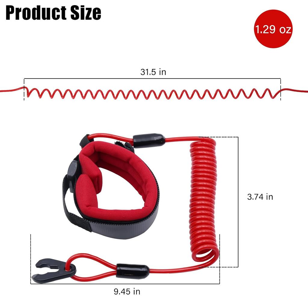 KOETSU Universal Outboard Motor Kill Switch Lanyard - Emergency Safety Cut-Off Cord with Quick Release Clip for Boat, PWC, Jet Ski & Marine Engines