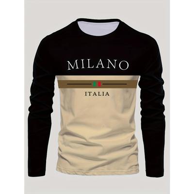 Maglietta da Uomo alla Moda Casual a Manica Lunga con Stampa 3D Milano Italia Girocollo per Primavera e Autunno