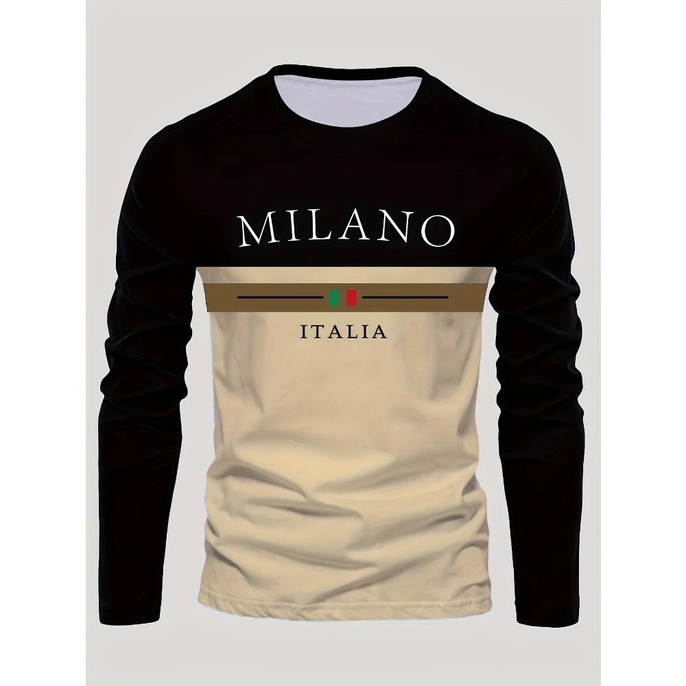 

Spring and Autumn Round Neck 3D Milano Italia Printed Top Fashionable Casual Long Sleeved Men s T-shirts M