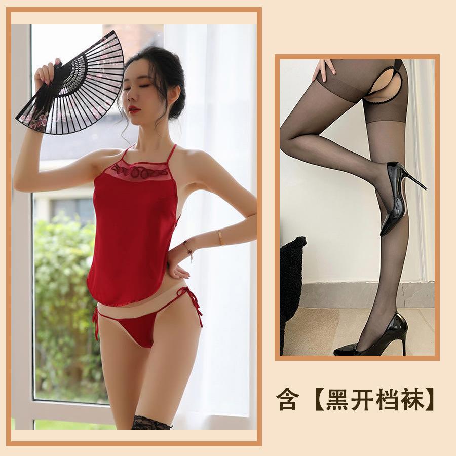 New Sexy Underwear Women's Uniform Embroidered Ice Silk Strap Classical Sexy Belly Pocket Sling Women