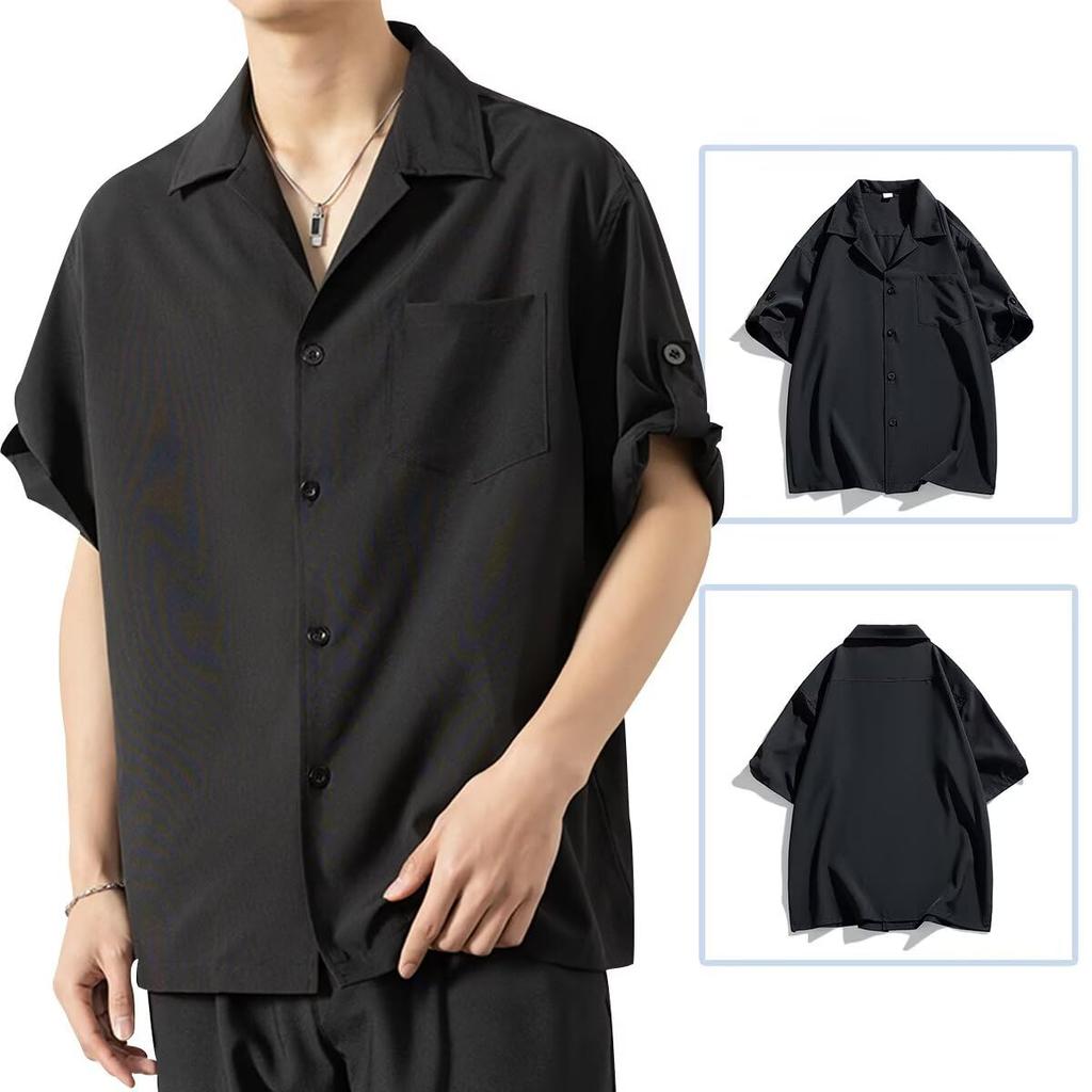 Sleeve Waist Shirt for Summer Large Black With Quick Spring High School Everyday [Bligo] 5/8 Men, Clothes, Size, T-Shirt, Pockets, Thin, Breathable,
