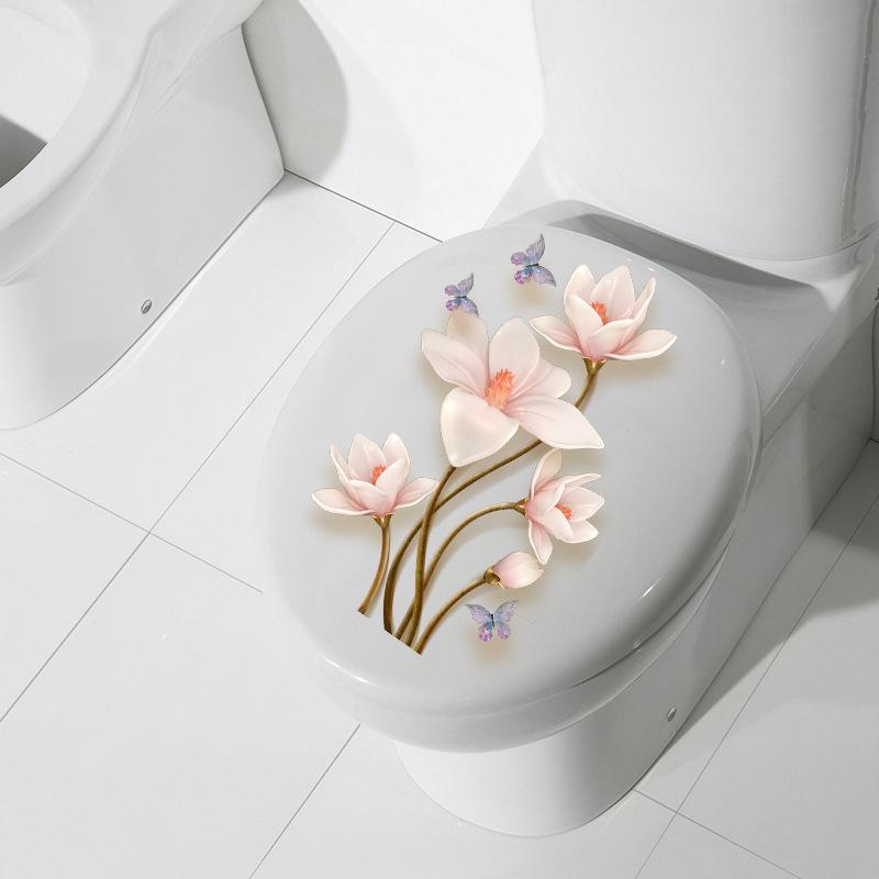 New Chinese Simple and Elegant Flower Butterfly Sticker Bathroom Waterproof Toilet Cover Toilet Sticker Self-adhesive