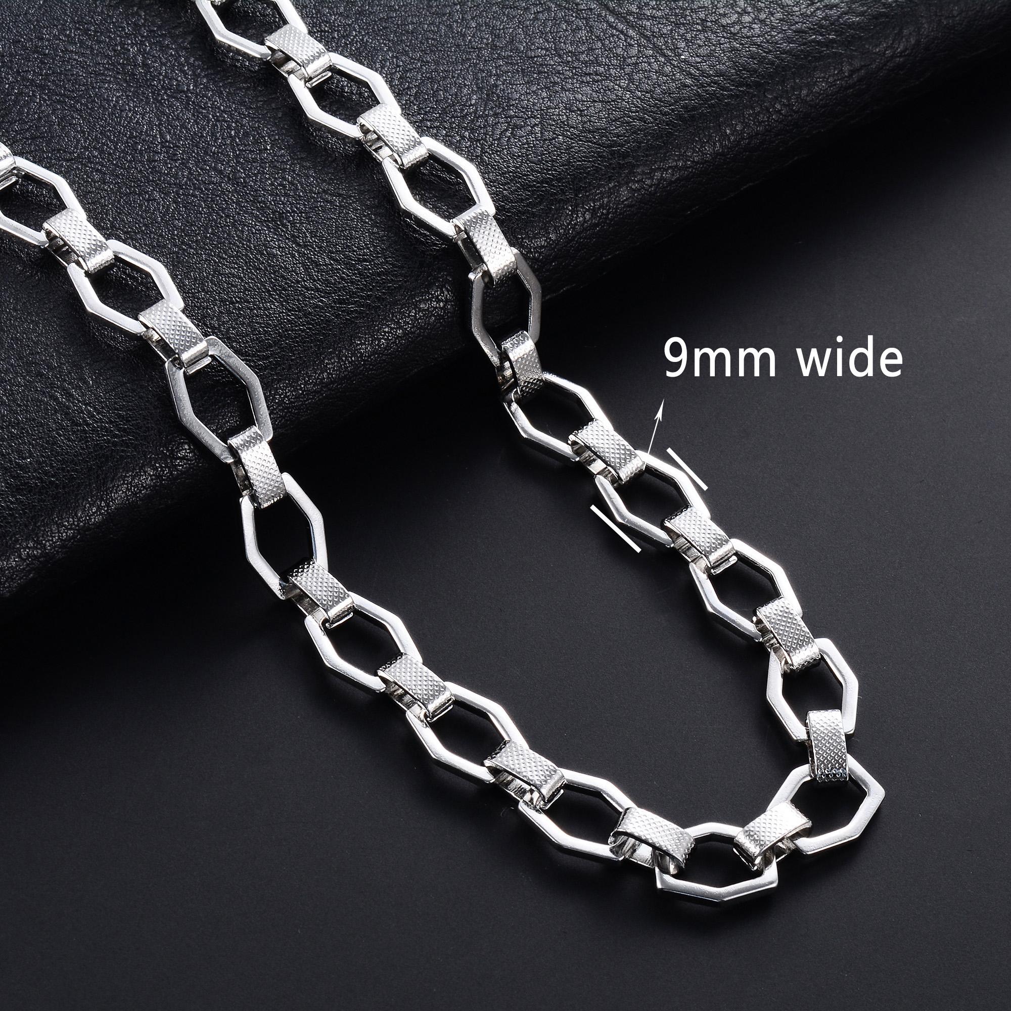 

9 мм Нержавеющая сталь Звеньевая Шестигранная Цепь Ожерелье для Женщин Мужчин Ручная Работа Геометрический Массивный Чокер Панк Рок Мальчик Металлическая Бижутерия 20cm Bracelet