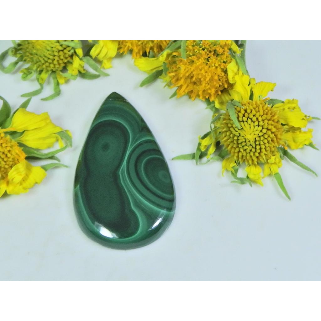 AA++ Natural Green Malachite Pear Cabochon Loose Gemstone 19X35X4MM 36Cts. D-14