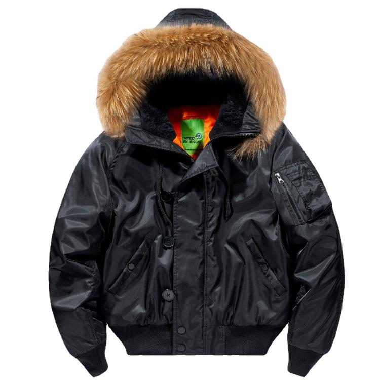 Fur Collar Hooded Coat Fur Hood Warm Tactical Bomber Jackets Warm Windproof Flight Pilot Jacket Thickened Air Force Jacket for Men