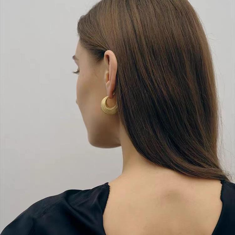 Versatile European & American Hook Craft Round Brushed Hoop Earrings - Niche, Fashionable, High-End Studs for Women