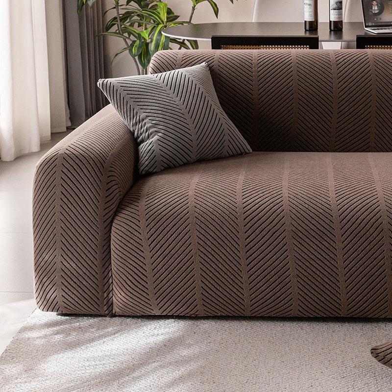 High Elasticity Solid Striped Sofa Cover Soft Polar Fleece Stretch Corner Couch Cover 1/2/3/4/5 Seater Pet Friendly Home Textile