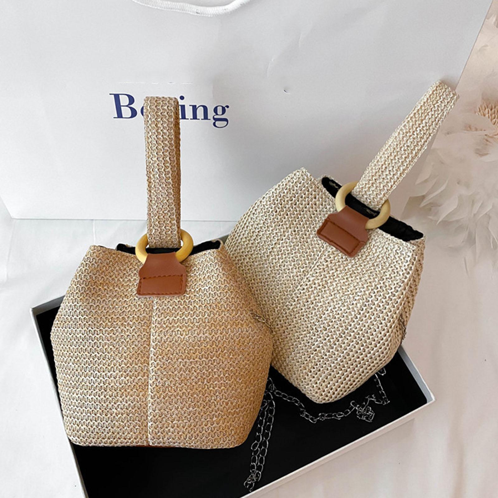 

Красивая сумка на цепочке через плечо, летняя соломенная плетеная сумка, сумка-ведро через плечо, маленькая сумка для женщин и девочек, для кемпинга белый