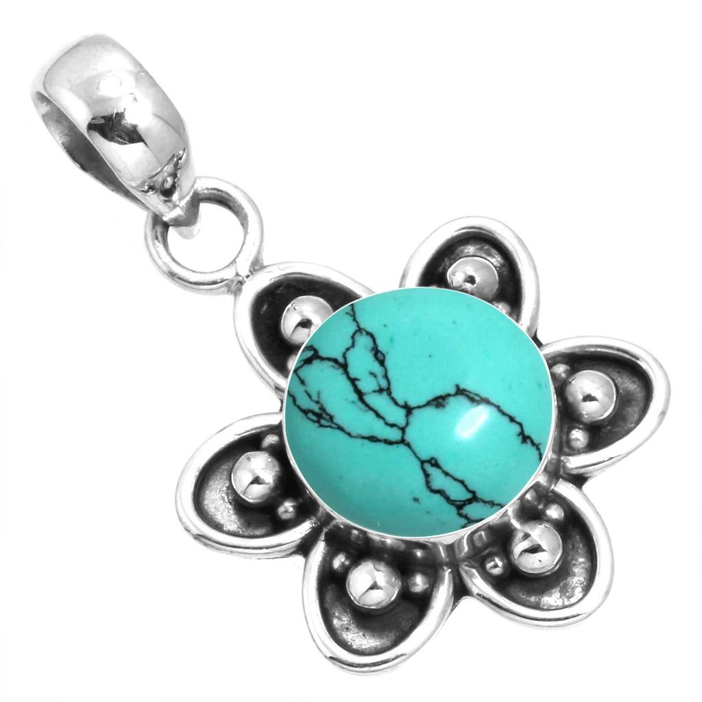 925 Sterling Silver Pendant Women Gemstone Handmade Jewelry Wedding Gift Blue Green Purple Copper Turquoise Pearl Lapis Mother Of Pearl Fashion