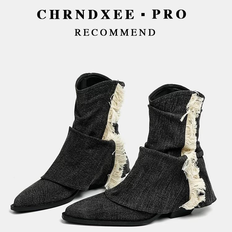 Beginning Series Shu Pants Boots Fried Street Fringed Retro Western Cowboy Boots Piled High Heels Autumn and Winter Pointed Sleeve Short Boots Women