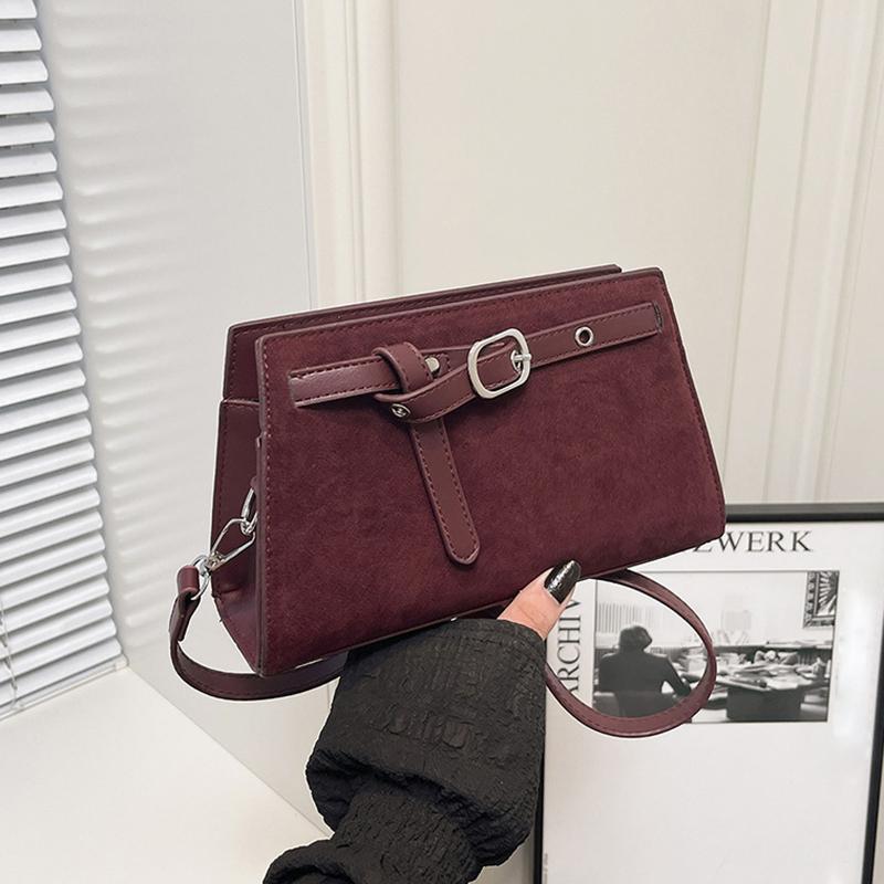 Yogodlns Retro Suede One Shoulder Bags for Women Early Autumn Square Frosted Solid Zipper Crossbody Bag Versatile Commute Handbags