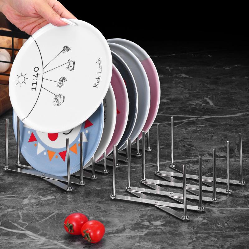 Stainless Steel Adjustable Multi-functional Dish and Bowl Rack for Kitchen.