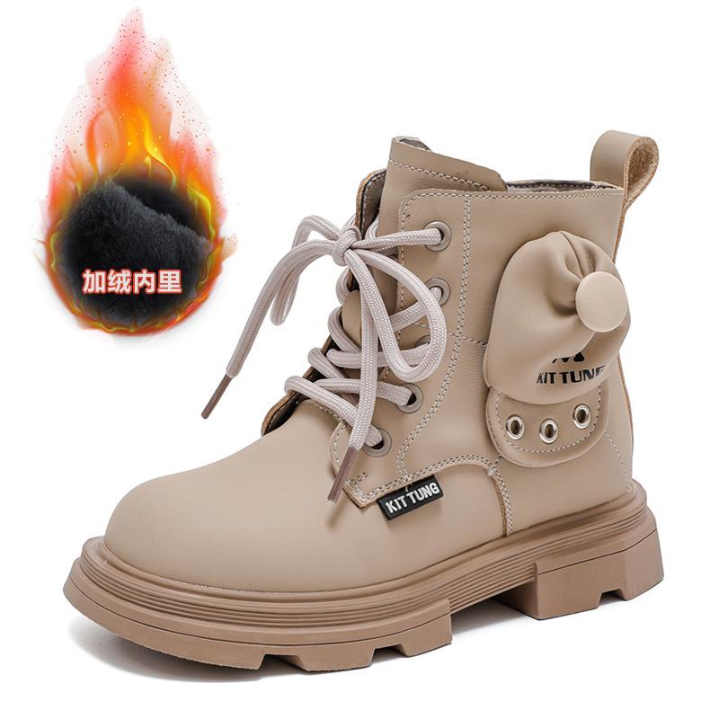 New children's leather boots,  velvet girls' boots