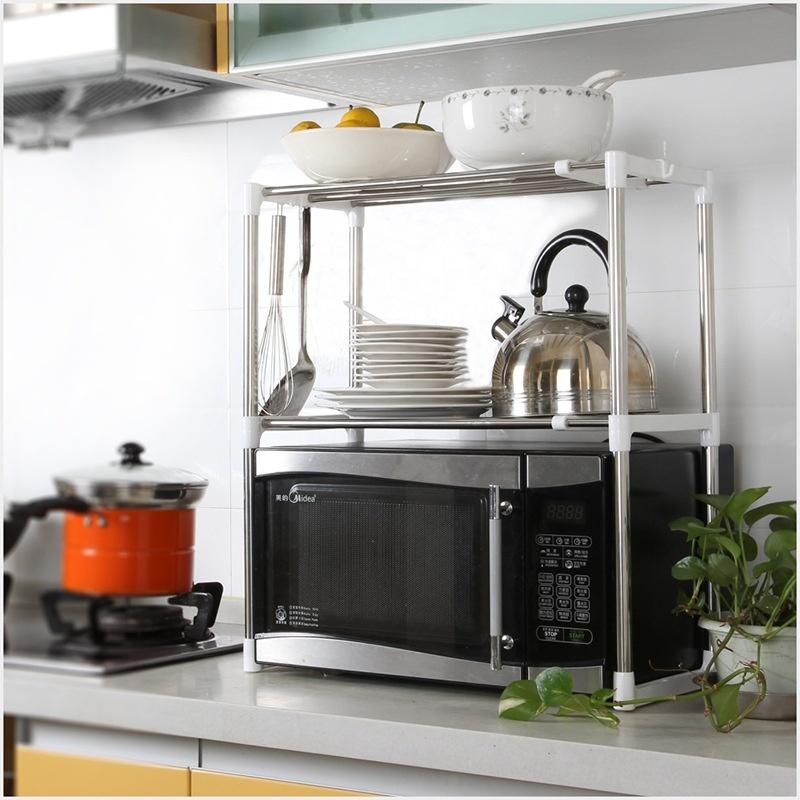 2-Layer Microwave Oven Shelf Stainless Steel Kitchen Detachable Rack Kitchen Organize Tableware Shelves Home Storage Rack Holder