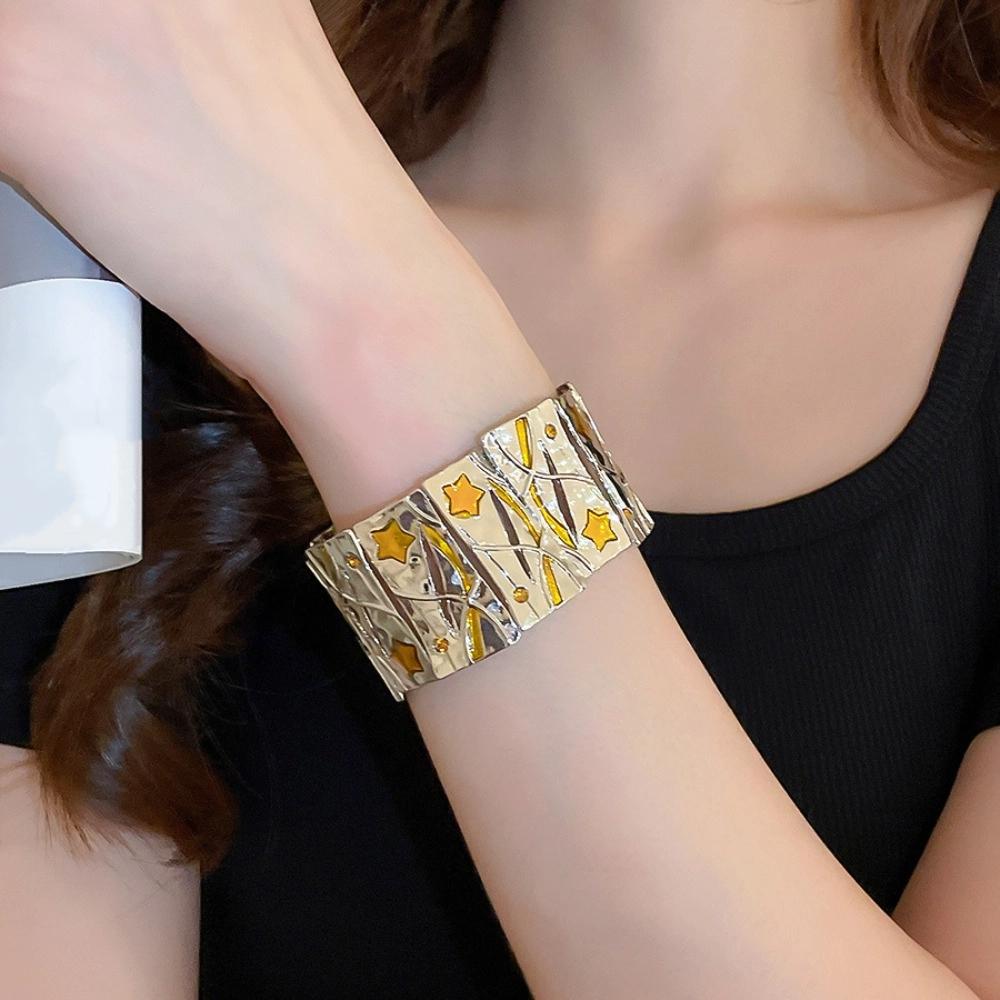 Blue/Yellow Star Zinc Zinc Alloy Bracelet Hand Ring Women's Hand Bracelet Elastic Square Star Bangle  Girl