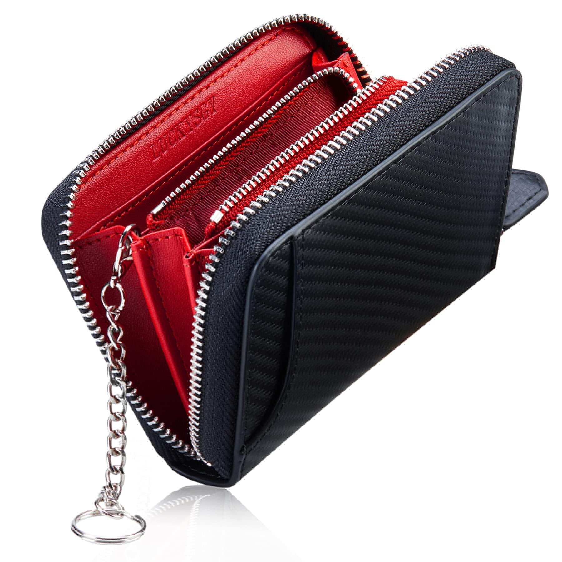 

Genuine Leather Coin Mini 8 Card with Key Carbon Leather Black x Men s Purse, Wallet, Slots, Ring, Compact, (Carbon Red)