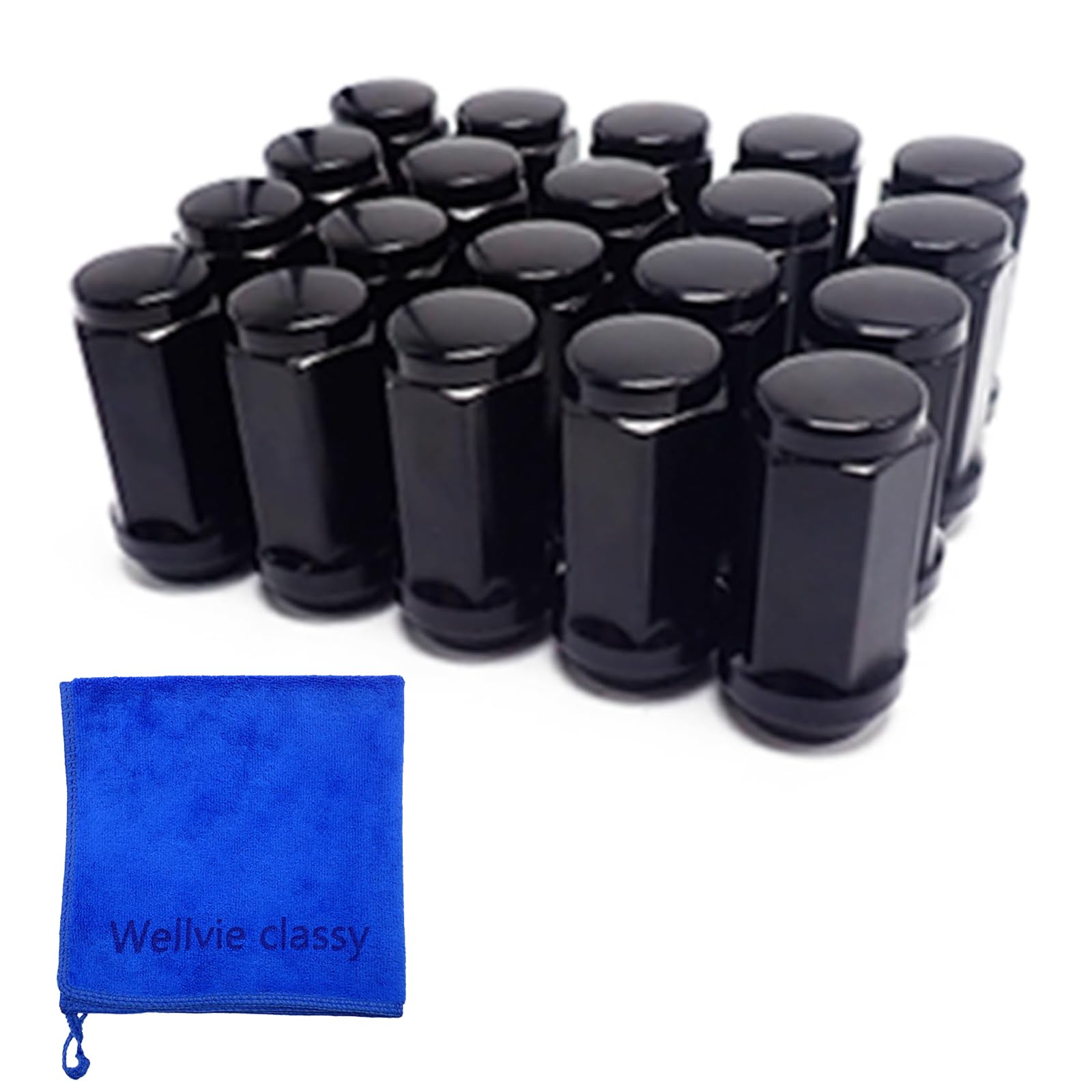 

WELLVIE Колесные гайки M14 x P1.5 Стальные удлиненные гайки, 20 штук, 19HEX Черные, Escalade, M14 x 1.5 чёрный