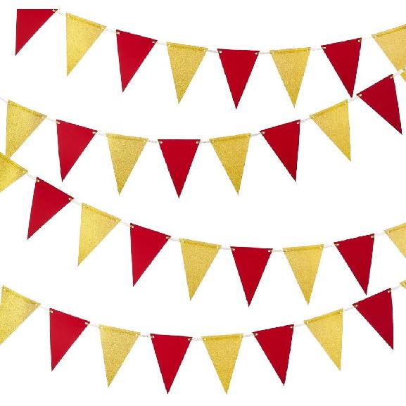 MOWO Gold Black Pennant Banner Paper Bunting Hanging Decoration for Birthday Graduation Retirement New Year's Party, Pack of 30 Counts Pennant, 20