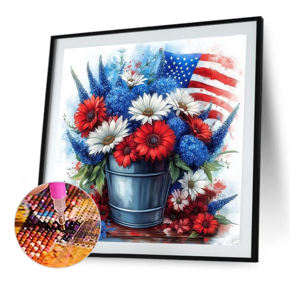 Independence Day Flower 5D DIY Full Drill Round Diamond Painting Kit Home Decor