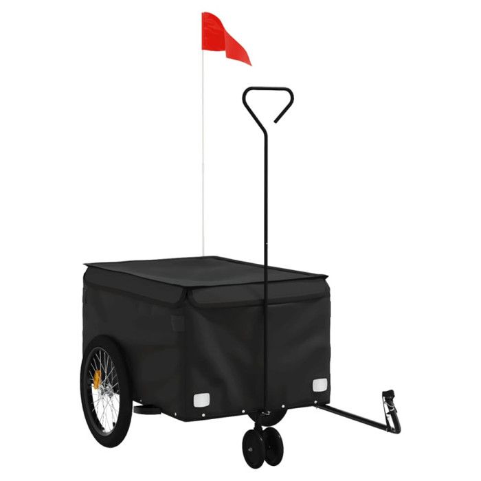 VidaXL Bicycle Trailer, Transport Cart with Hitch Bar, Bicycle Trailer with Flag for Luggage, Black 94101