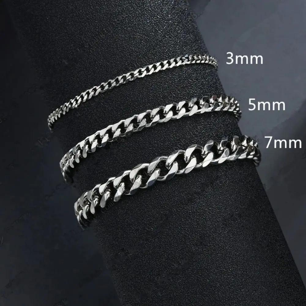 

Wannee New Trendy Cuban Chain Men Bracelet Classic Stainless Steel 3 5 7mm Width Chain Bracelet For Men Women Jewelry Party Gift 3mm серый