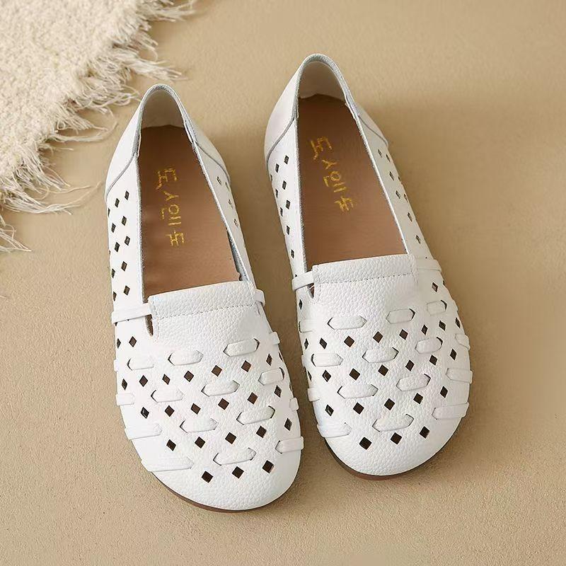 Summer new breathable hollow women's Doudou shoes soft sole soft surface woven fabric comfortable flat sole single shoes