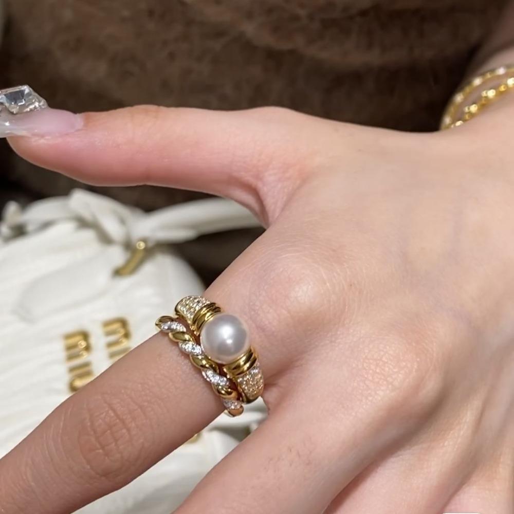 Open Ring Vintage Pearl Twist Braided Jewelry Minimalist Elegant Pearl Ring for Women Fashion Statement Accessory