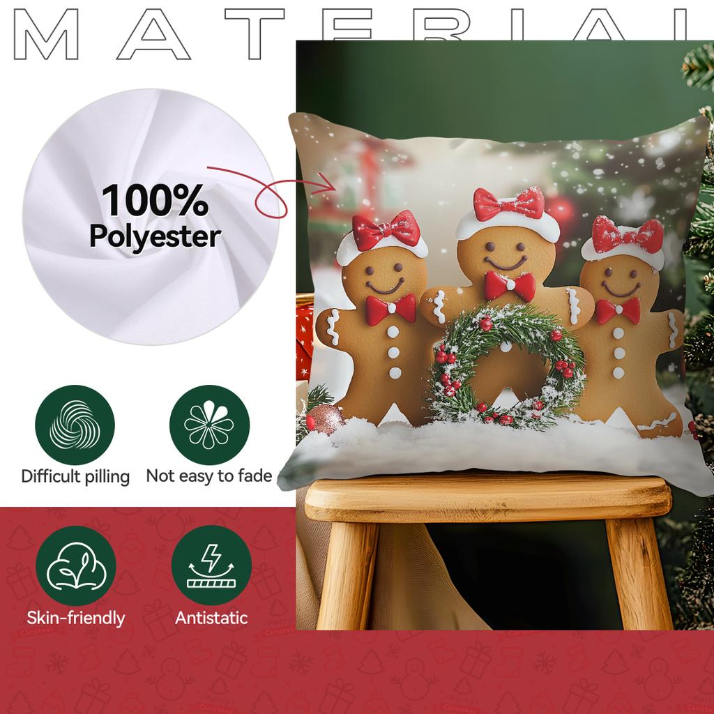 Christmas Gingerbread Man Pillowcase Printed Polyester 45x45cm Throw Pillowcover Decorative Sofa Cushion Pillowslip Home Decor