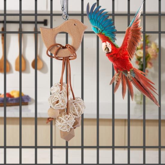 Colorful Hanging Parrot Bird Toy Training Biting Chewing Accessory Handmade Natural Wood