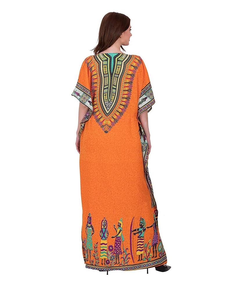 TreegoArt Fashion Women's Polyester Long African Kaftan Caftan Printed Adjustable Boho Dress Nightwear Maxi Gown