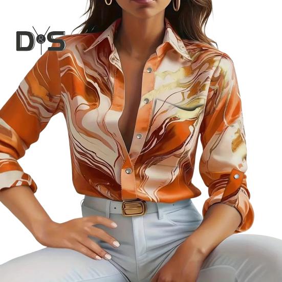 Damblus med krage, lång ärm, tryck, toppar, enkelknäppt, vår, höst, pendlarstil