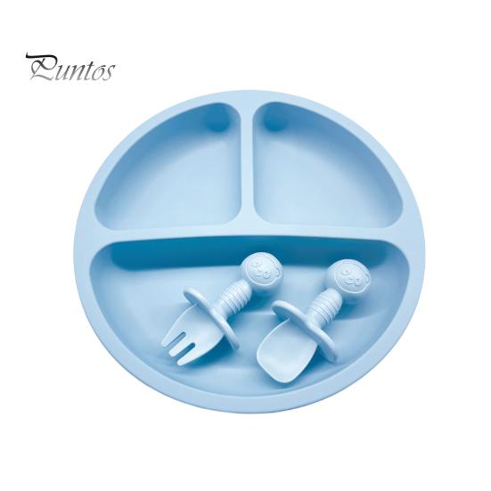 

Набор столовых приборов из силикона для малышей с присоской, вилками и ложками для самостоятельного кормления, не содержит бисфенол-А, светодиодные приборы для отлучения от груди, нескользящие, разделенные, для малышей светло-синий