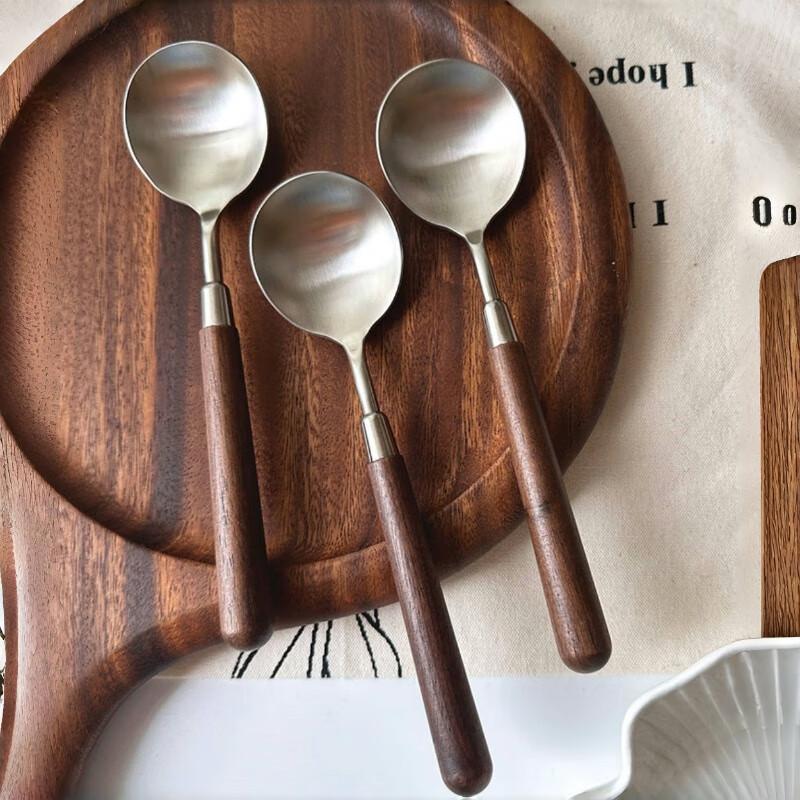 

Walnut Wood Grain Handle Stainless Steel Dinner Spoon Set