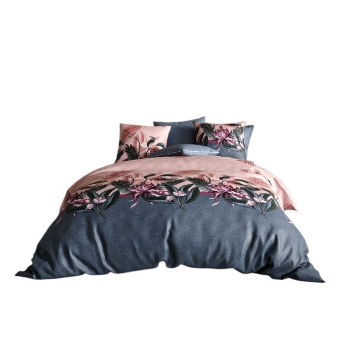 Housse Couette + 2 Taies - Flore - 240x260 Cm - 100% Coton - Tissage Serré 57 Fils/cm²