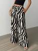 Women's casual wide-leg pants with zebra pattern, elastic waistband and drawstring, with pockets