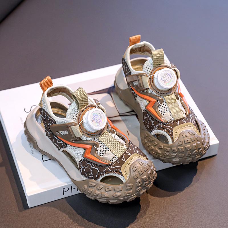 Students Sports Sandals Non-slip Soft Sole Kids Running Shoes Rotating Button 2025 Summer New Children Casual Sneakers Trendy