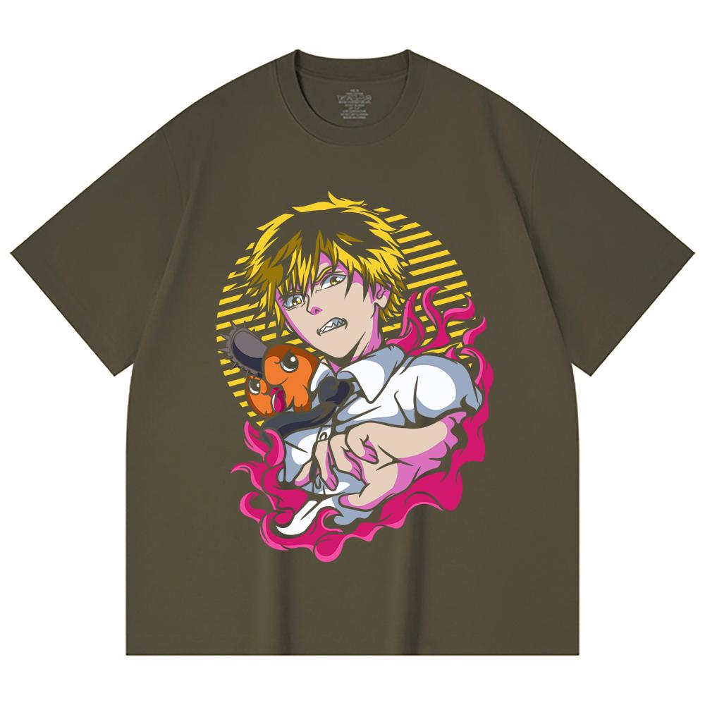 230 Gsm 100% Cotton Chainsaw Man V4 Denji x Pochita Print Unisex Heavy Cotton T Shirt