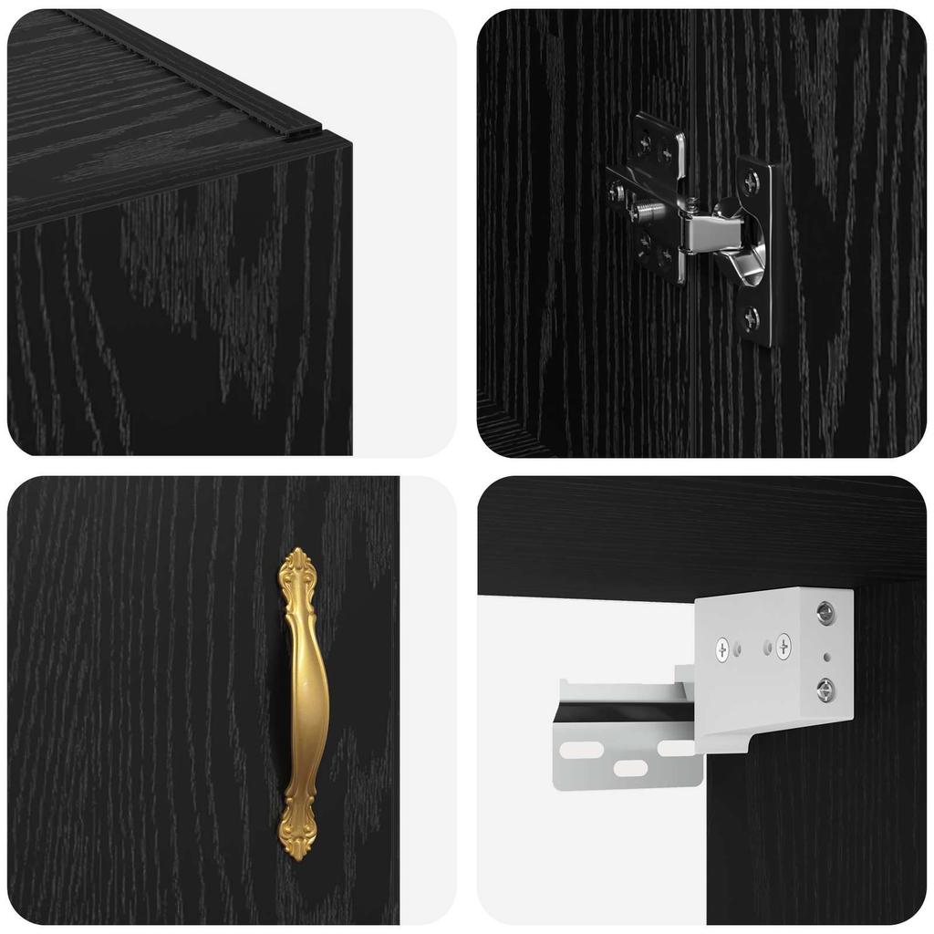 Wall Mounted Cabinet Black Oak Effect 69.5 x 34 x 90 cm