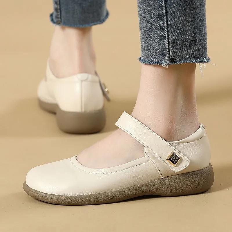 Fashion GKTINOO Genuine Leather Flats Mary Janes Summer Soft Sole Mother's Shoes Anti-slip Women's Shoes Large Size 43
