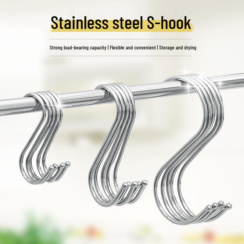 Multi-Purpose 410 Stainless Steel S-Shaped Wall Hook for Bathroom and Kitchen