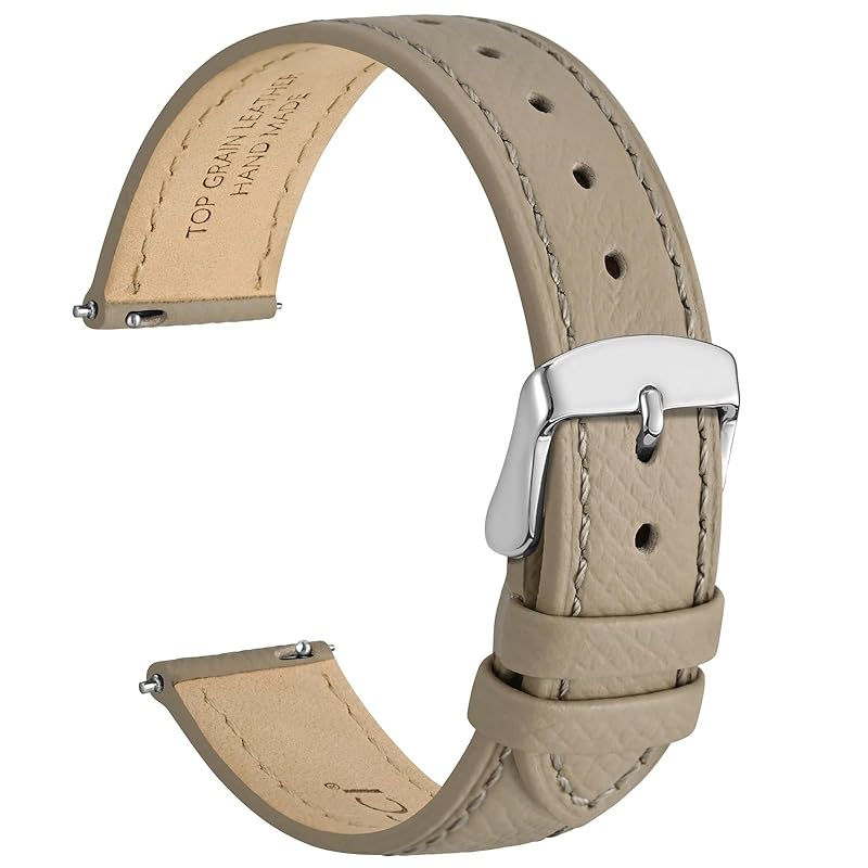 

[WOCCI] watch belt genuine leather grace series watch band 16mm top grain leather Quick Release khaki/silver buckle