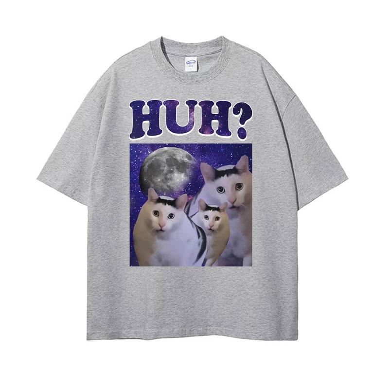 Funny Huh Meme Cat Humor T Shirt Trending Unisex Fashion Vintage Tee Shirt Unisexs Summer Casual Cotton Short Sleeve Tshirt Tops