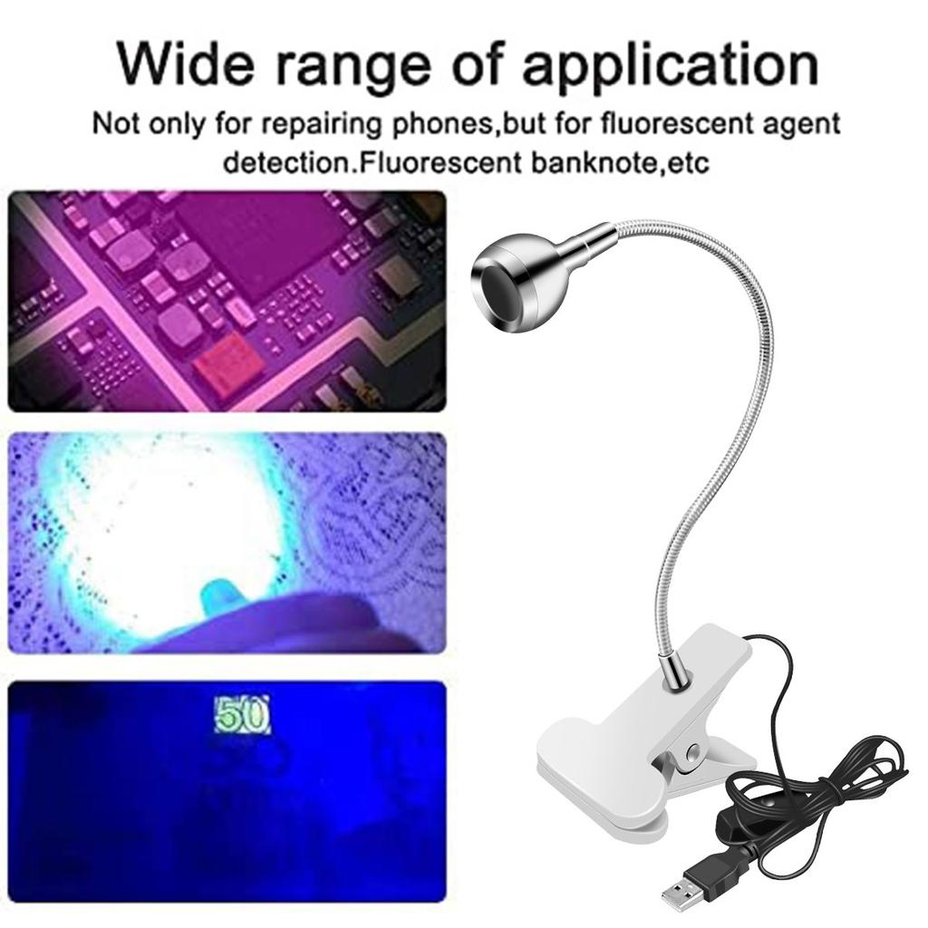 3W LED Ultraviolet Light 4 Dimmable Brightness Desk Lamp Flexible Gooseneck Light USB-powered UV Gel Curing Lamp for Fluorescent