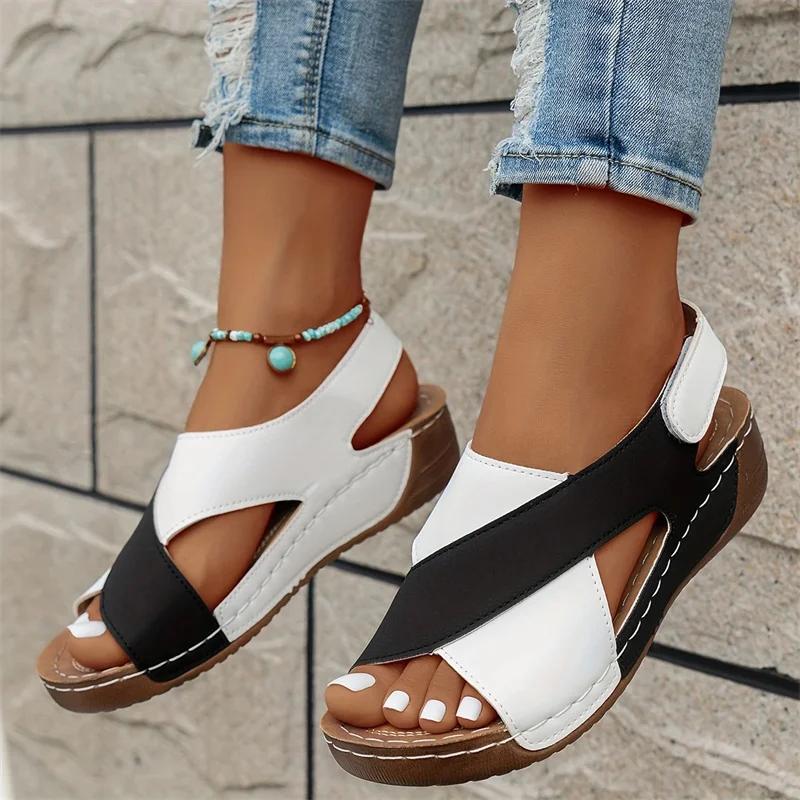 Fashion Women Wedge Sandals Comfortable Open Toe Retro Shoes Women Non-Slip Casual Beach Sandals Ladies Summer Female Zapatos De Mujer