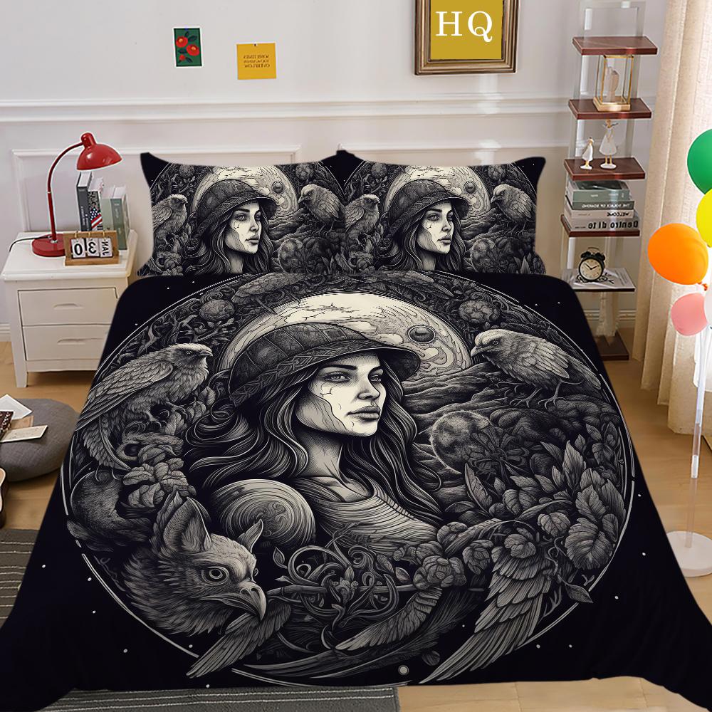 3D Dark Beauty Motorcycle Printed Bedding Set Beauty Skull Head Duvet Cover 2/3 Pieces AU180 * 210 Super Big Bed Room Quick Drying Home Decoration