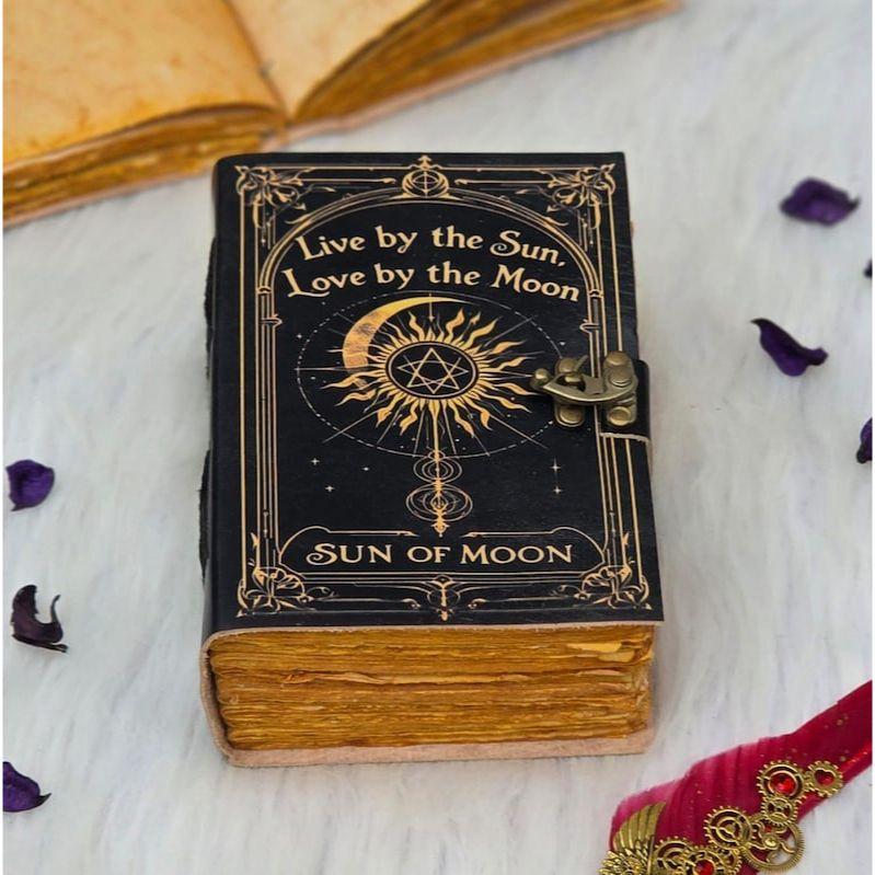 Sun & Moon Celestial Journal | Live by the Sun Love by the Moon Diary | Vintage Lock Grimoire | Wiccan Book of Shadows | Astrology Notebook