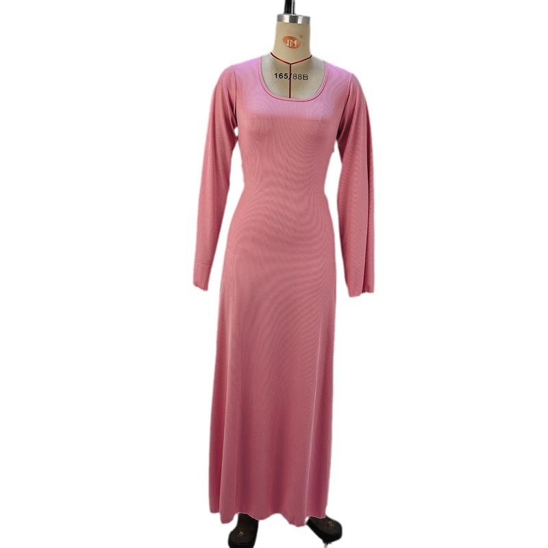 Damen Neues Herbst Lockeres U-Ausschnitt Rücken Schnürkleid Langärmlig